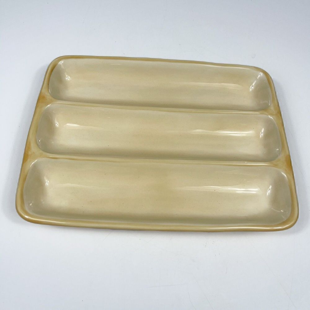 Pottery Barn RUSTIC OLIVE Ceramic Divided Serving Relish Dish country kitchen